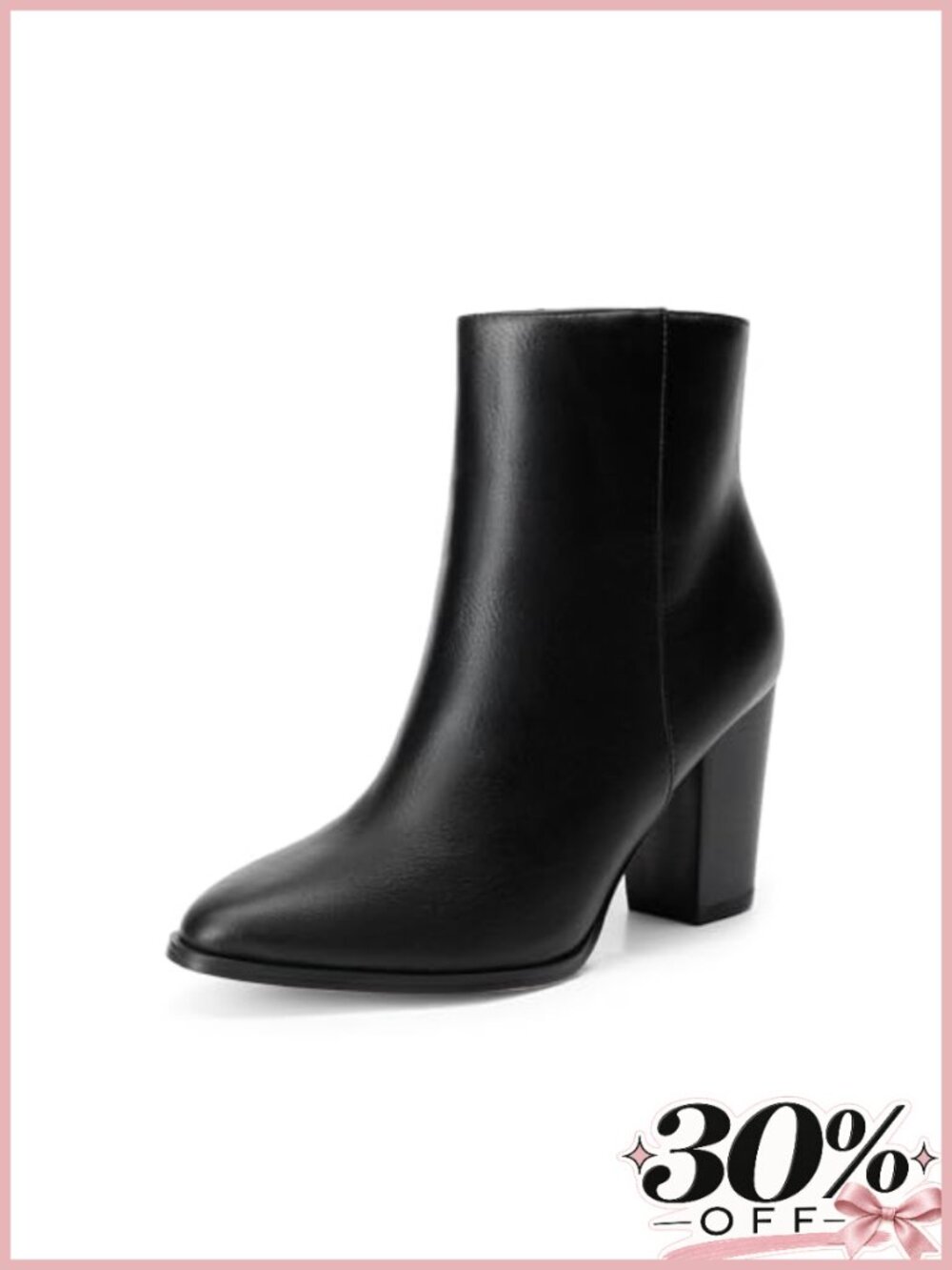 Pointed Toe Ankle Boots with 3-Inch Chunky Block Heel and Side Zipper